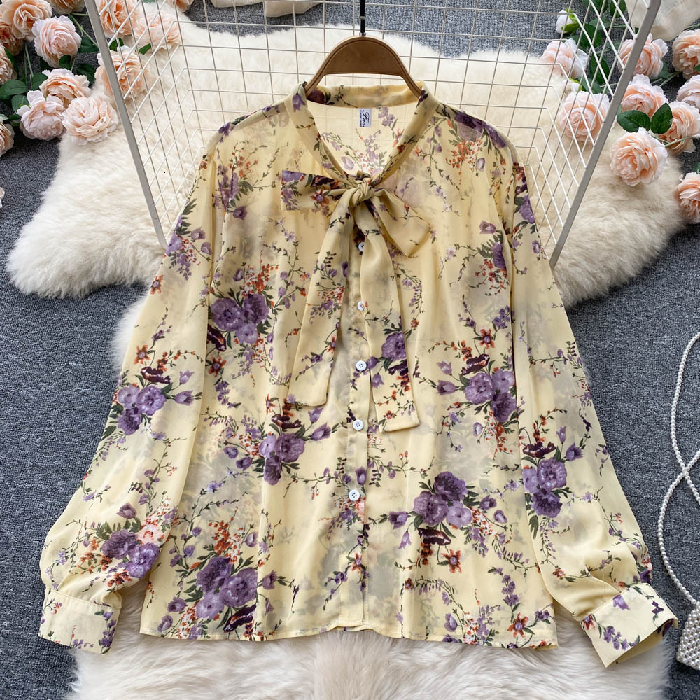 Two Piece Dress Chiffon Sundress with Pleated Skirt Long Sleeve Shirts Sets 2 Floral Summer Lace Up Top Suits Holiday Women Clothes 230512