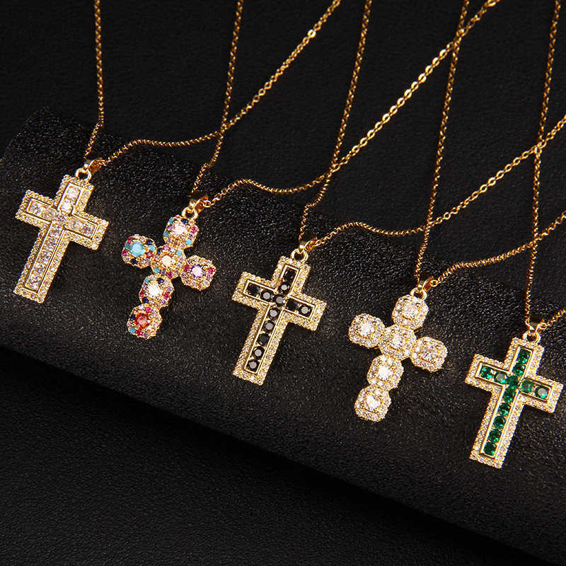 Fashion Trend Dia Chain Womens Mens Jewelry Gold CZ Pendant Flashing Cross Stainless Steel Necklace Free Shipping
