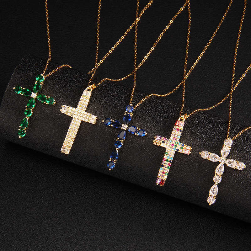 Fashion Trend Dia Chain Womens Mens Jewelry Gold CZ Pendant Flashing Cross Stainless Steel Necklace Free Shipping