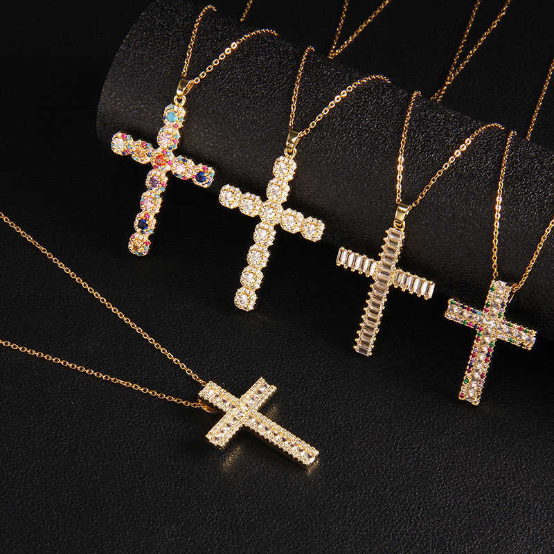 Fashion Trend Dia Chain Womens Mens Jewelry Gold CZ Pendant Flashing Cross Stainless Steel Necklace Free Shipping