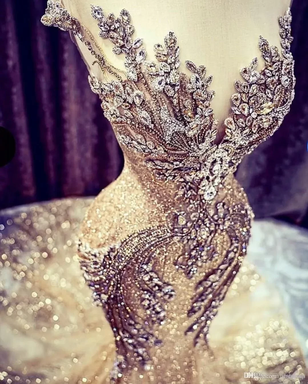 Gold Evening Dresses Lace Crystal Beads Sequin Sweep Train Formal Bridal Pageant Prom Gowns Custom Made 2023 Lz0304