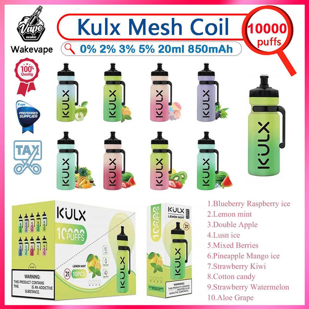 Original Kulx 10000 Puffs Disposable Vape Pen 20ml Big Pods Cartridge 850mAh Rechargeable Battery Vaporizer 10 Flavors E Cigarette VS Randm Tornado 10000
Original Kulx 10000 Puffs Disposable Vape Pen 20ml Big Pods Cartridge 850mAh Rechargeable Battery Vaporizer 10 Flavors E Cigarette VS Randm Tornado 10000