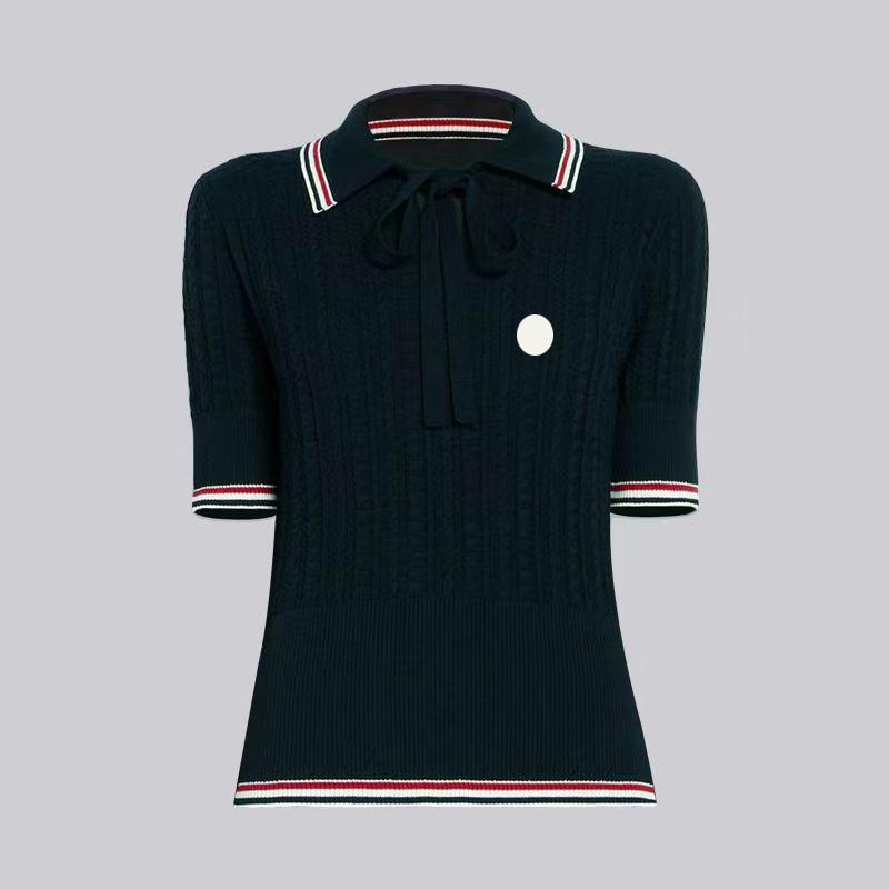 Woman Sweater Knits Tees Half Sleeve T Shirts Lapel Neck Style Red Striped Embroidery Fit For Lady Slim Sweaters Wool Knit Jumper