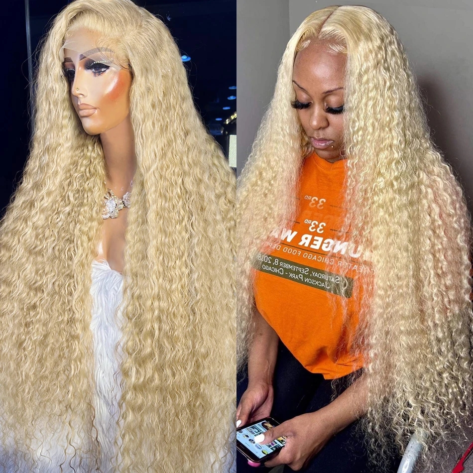 Free shipping Brazilian 13x4 Deep Wave Transparent Lace Frontal Wigs 613 Honey Blonde Color Curly Human Hair Wig Synthetic Heat Resistant For Women