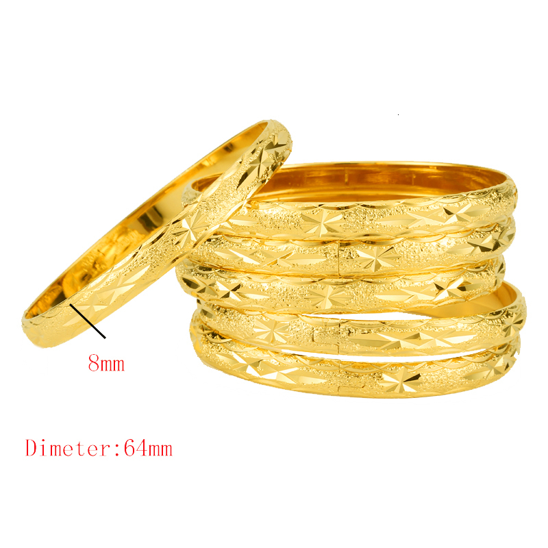 Charm Bracelets 8MM 6PcsLot Dubai Gold Bangles for Women Men 24k Color Ethiopian African Jewelry Saudi Arabic Wedding Bride Gift 230511