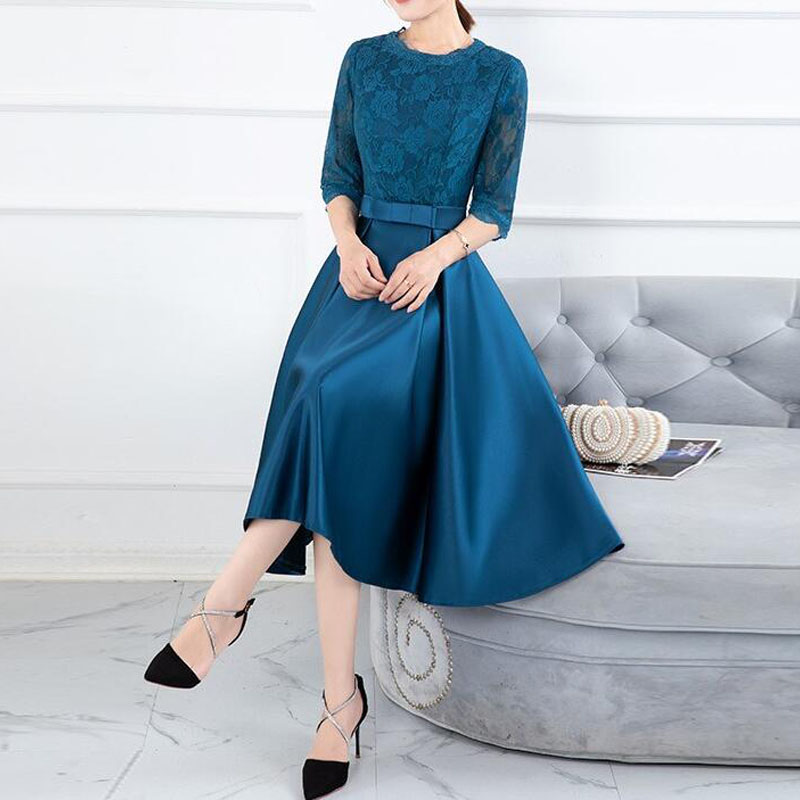 Short Mother of the Bride Dresses Hunter, Sage, Light Brown Mother's Party Gowns Satin with Lace Dress Half Sleeves Summer Style