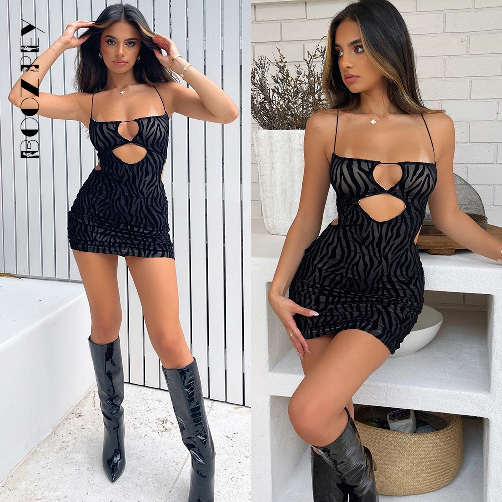 Two Piece Dress BoozRey Zebra Stripes Cut Out Sexy Backless Mini for Women Summer See Through Club Party Skinny Outfit Vestido 230512