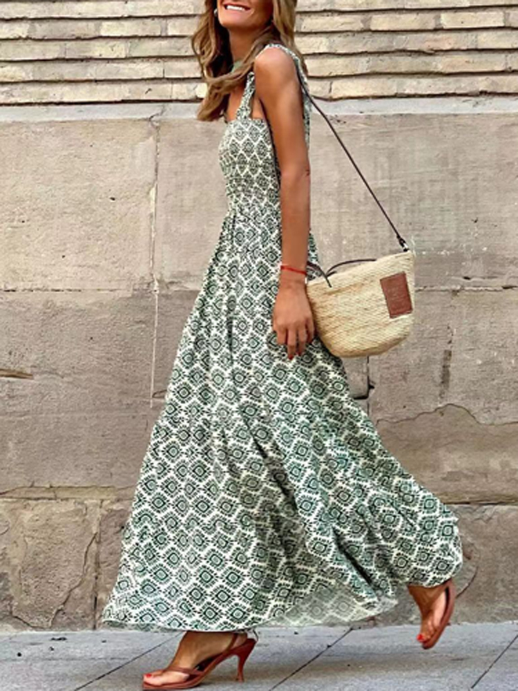 Casual Dresses Summer Women Casual Loose Long Beach Dresses Vintage Striped Print Patchwork Maxi Dress Female Elegant Sleeveless Straps Dress 230512