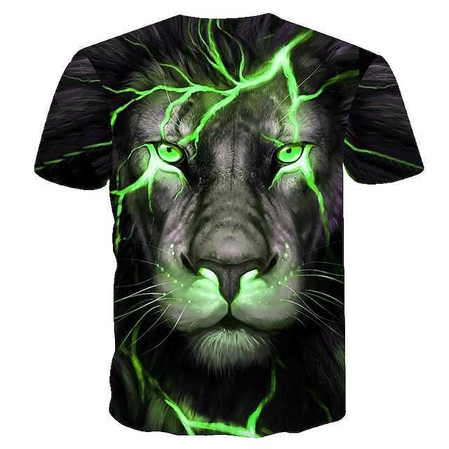 RUKAS Interesting T-shirt Graphic Animal Lion Neck Lower Collar Black Red Blue Purple Green 3D Printing Large Size Casual Short Sleeve Printed Clothin