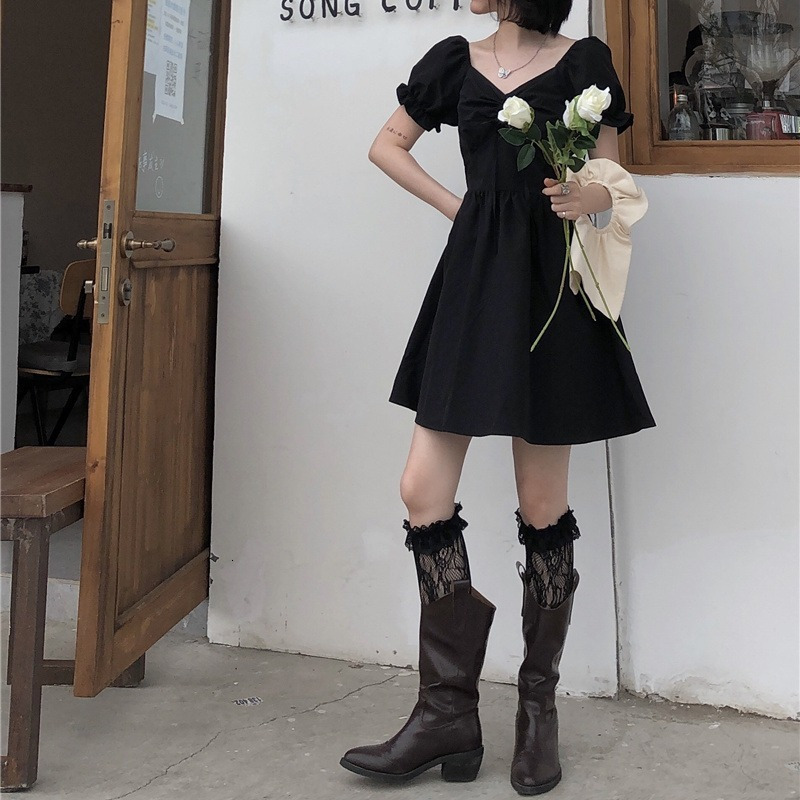 Casual Dresses QWEEK Sweet White Puff Sleeve Dress Women Mori Vintage Wrap Bodycon Short Dresses Preppy Style School Robes Female 230512