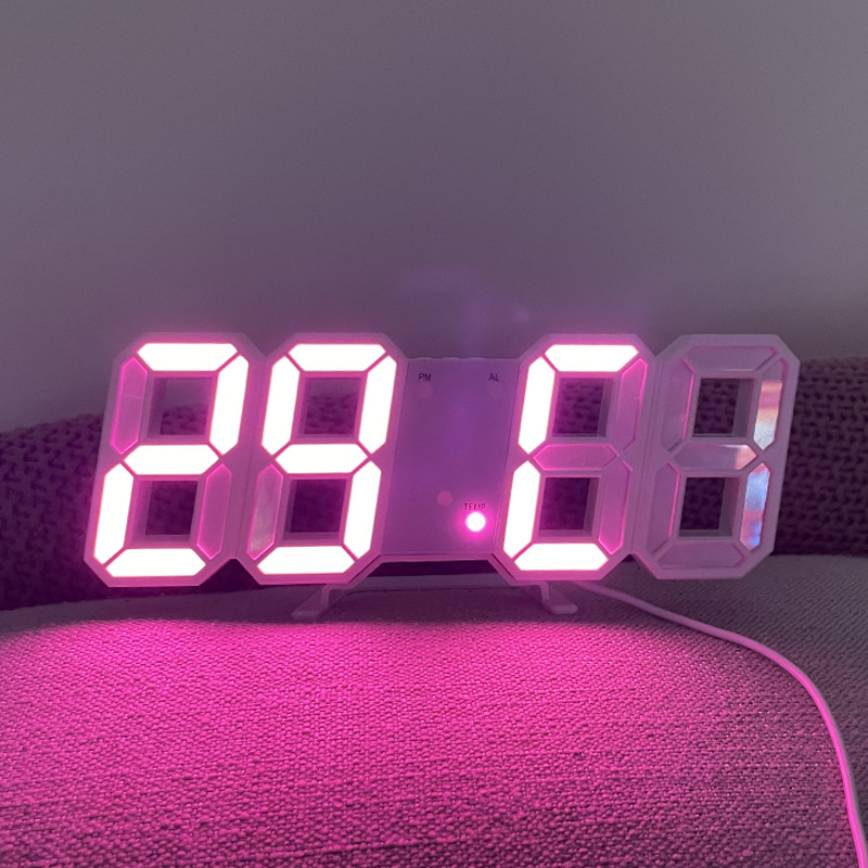 3D digital alarm clock Creative intelligent photosensitive LED wall mounted clock intelligent luminous digital clock electronic alarm clock