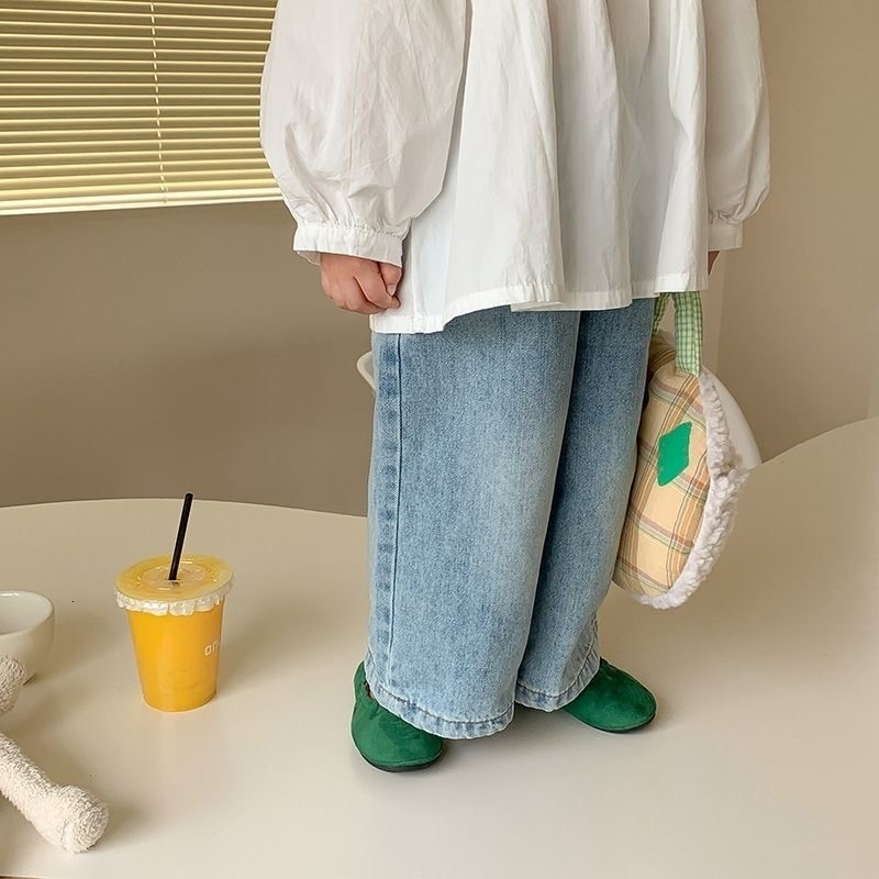 Jeans Fashion Baby Girl Boy Wide Leg Jeans Pant Cotton Shirt Infant Toddler Child Loose Denim Trousers Casual Baby Clothes 1-7Y 230512