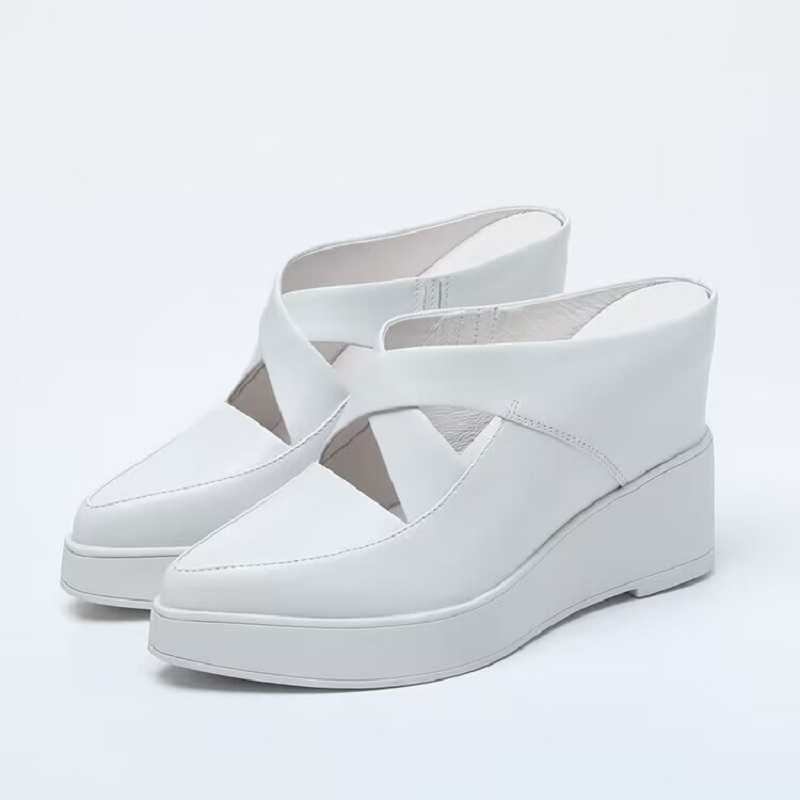 Slippers Pointed point heelless half slippers outside Baotou spring and summer platform cake show thin wedged women's shoes G230512