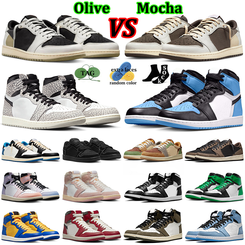 Jumpman 1 basketball shoes 1s men designer sneakers Olive Reverse Mocha Black Phantom UNC Toe Lost and Found Cactus Jack Bred mens womens outdoor sports trainers, Unc patent
Jumpman 1 basketball shoes 1s men designer sneakers Olive Reverse Mocha Black Phantom UNC Toe Lost and Found Cactus Jack Bred mens womens outdoor sports trainers, Unc patent
