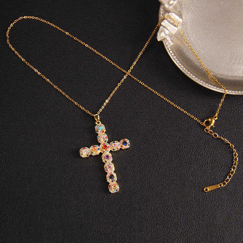 Fashion Trend Dia Chain Womens Mens Jewelry Gold CZ Pendant Flashing Cross Stainless Steel Necklace Free Shipping