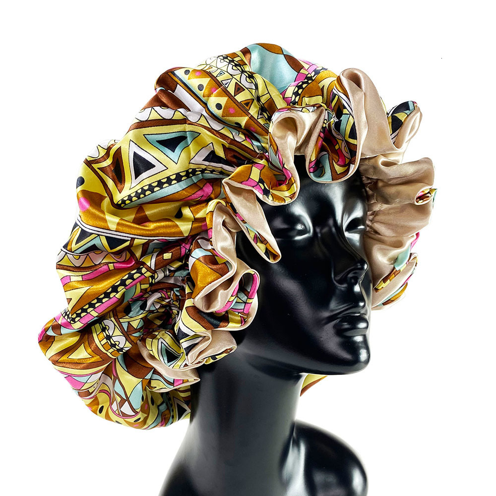 Hijab Satin Bonnet Cap Double Layer Silky Big Bonnet for Lady Printing Sleep Cap Head Wrap 230511