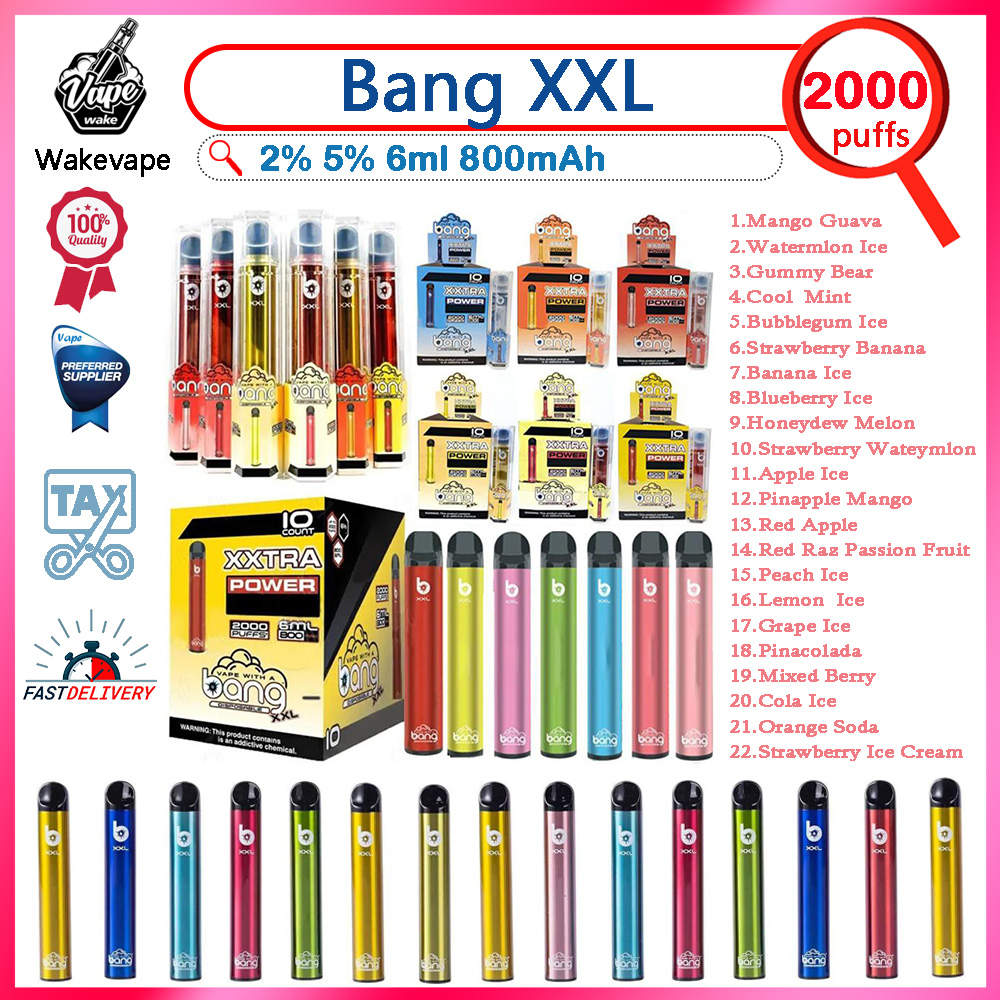 Electronic Cigarettes Bang XXL 2000 Puffs Device Disposable Vape Pen 800mAh Battery 2% 5% 6% 20mg 60mg Pods Prefilled Vapors Kit Wholesale
Electronic Cigarettes Bang XXL 2000 Puffs Device Disposable Vape Pen 800mAh Battery 2% 5% 6% 20mg 60mg Pods Prefilled Vapors Kit Wholesale