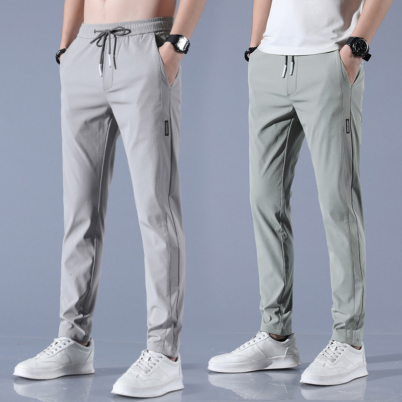 Men's Pants Men's Ice Silk Trousers Solid Color MidWaist Loose Breathable StraightLeg Casual Pants Thin QuickDrying Sports Pants 230512