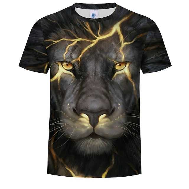 RUKAS Interesting T-shirt Graphic Animal Lion Neck Lower Collar Black Red Blue Purple Green 3D Printing Large Size Casual Short Sleeve Printed Clothin