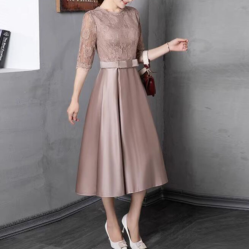 Short Mother of the Bride Dresses Hunter, Sage, Light Brown Mother's Party Gowns Satin with Lace Dress Half Sleeves Summer Style