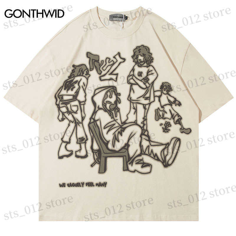 Men's T-Shirts Hip Hop Graphic T Shirts Streetwear Y2k Haruku Japanese Cartoon Print Oversized Tshirt 2023 Men Fashion Casual Cotton Tee Tops T23