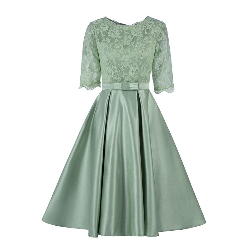 Short Mother of the Bride Dresses Hunter, Sage, Light Brown Mother's Party Gowns Satin with Lace Dress Half Sleeves Summer Style