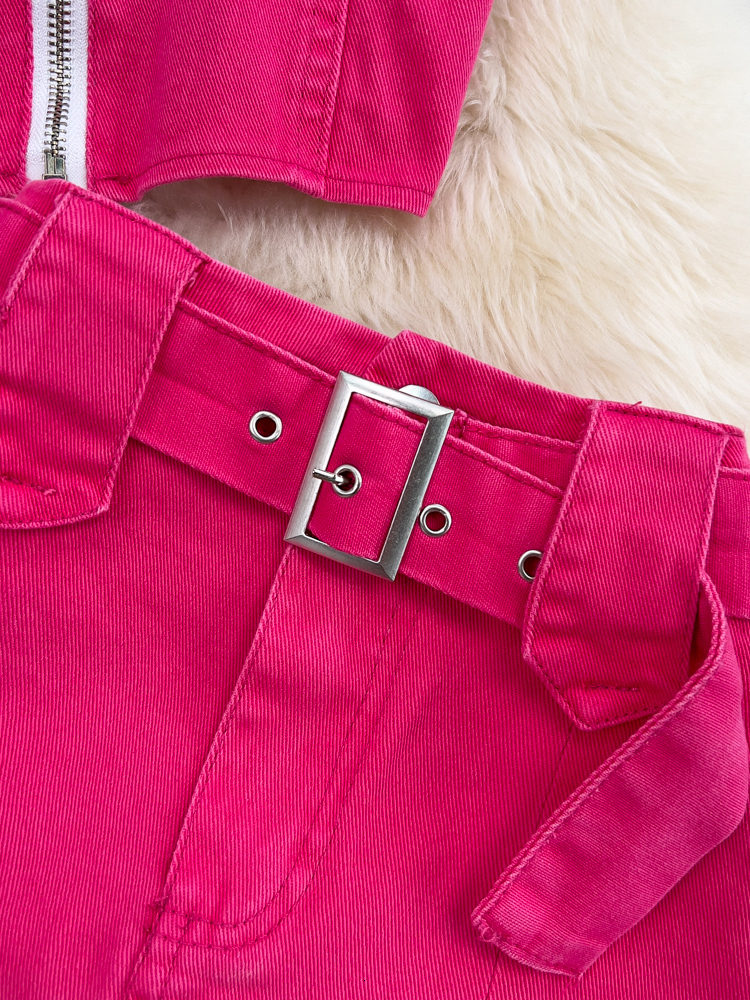 Two Piece Dress DEAT Fashion Contrast Color Gradient Twopiece Women Denim Zipper Sling Vest High Waist Bandage Skirt Spring 11XX01037 230512