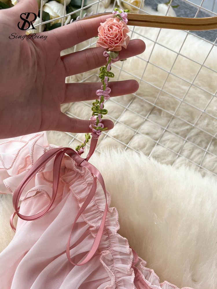 Casual Dresses SINGREINY Ruffles Sexy Women Beach Dress Summer Flower Slim Backless V Neck Zipper Vacation Ladies A Line Long Dresses 230512