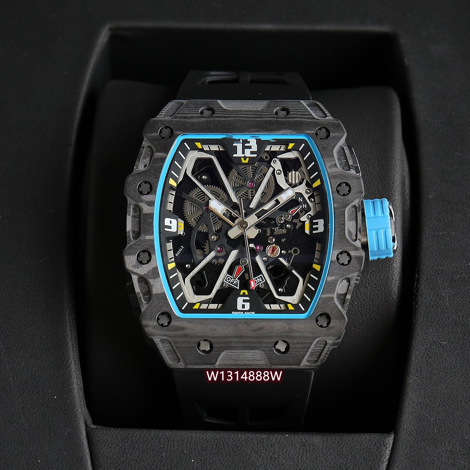 2023 ZY RM35-03 watch features a fully automatic mechanical movement Sapphire mirror NTPT carbon fiber case with a natural rubber strap, As shown
2023 ZY RM35-03 watch features a fully automatic mechanical movement Sapphire mirror NTPT carbon fiber case with a natural rubber strap, As shown