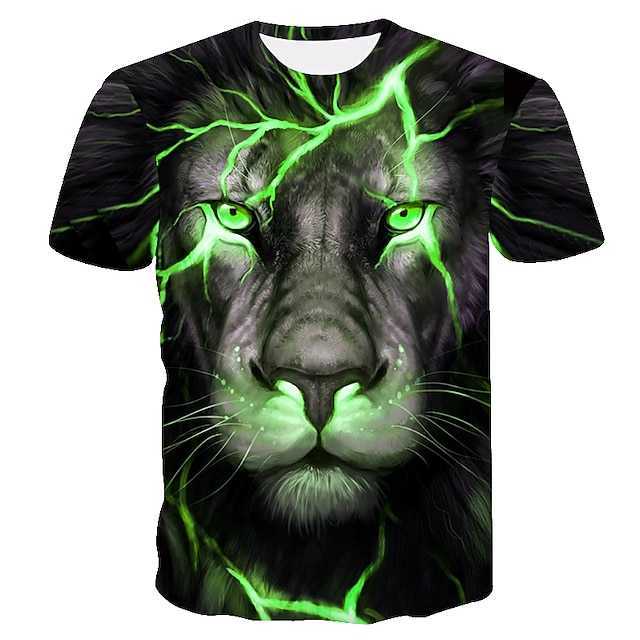 RUKAS Interesting T-shirt Graphic Animal Lion Neck Lower Collar Black Red Blue Purple Green 3D Printing Large Size Casual Short Sleeve Printed Clothin