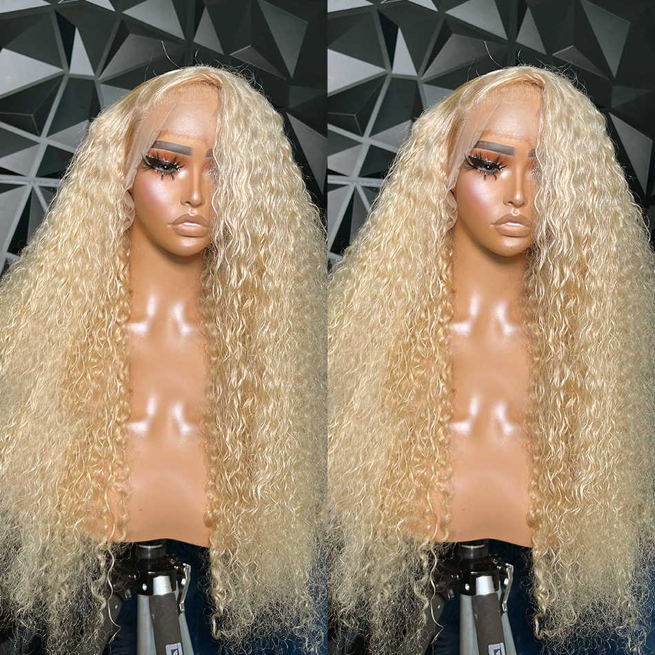 13x4 Deep Wave Lace Front Human Hair Wigs Brazilian 250% Loose Curly 13x4 Frontal Wig For Women 30 Inch 613 Honey Blonde Synthetic Wig