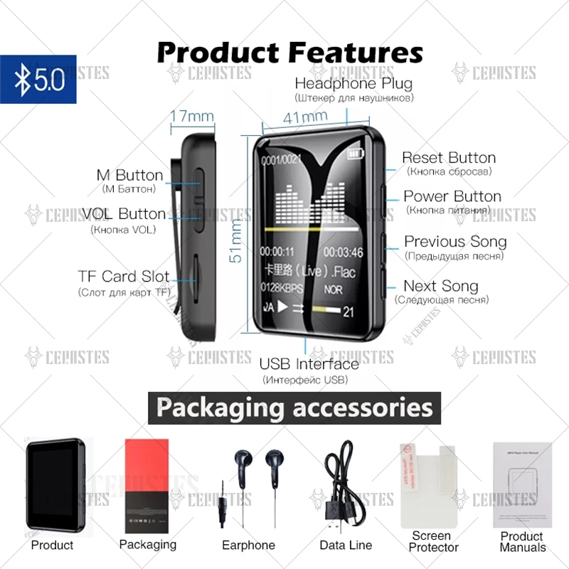 2023 New MP3 Player Bluetooth 5.0 Full Screen Walkman Portable Sport Music Player Mp4 Video Player FM/E-book/Recorder Mp3