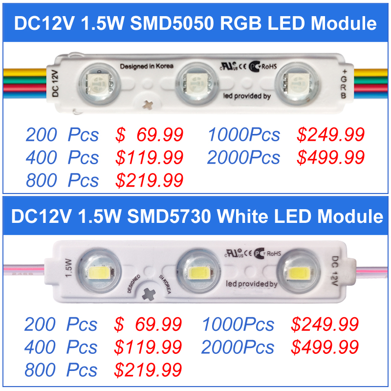 Super Bright 3 LED Module RGB 5050 SMD led Waterproof Decorative Storefront LED Light for Letter Sign Advertising Signs crestech168
