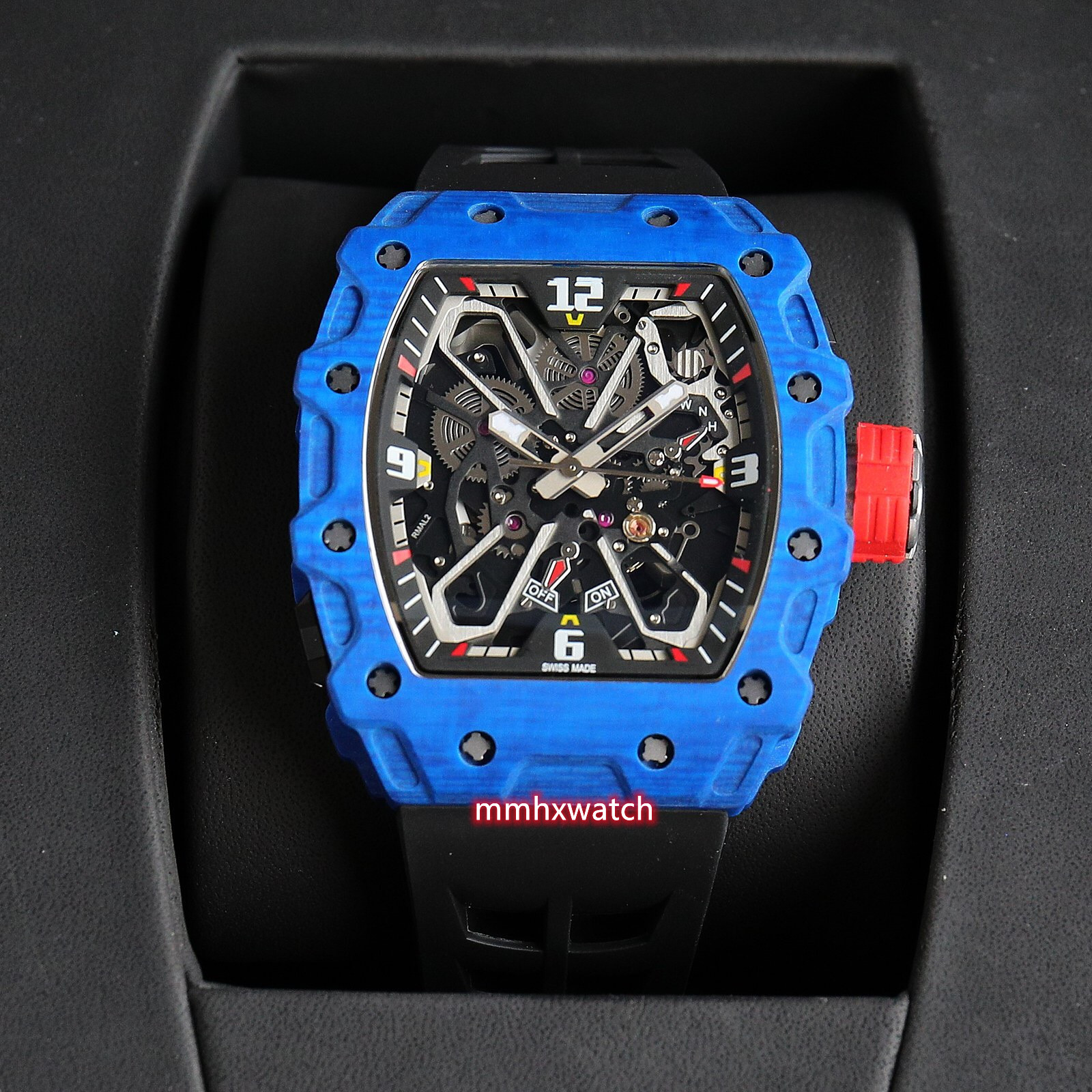 2023 ZY RM35-03 watch features a fully automatic mechanical movement Sapphire mirror NTPT carbon fiber case with a natural rubber strap, As shown
2023 ZY RM35-03 watch features a fully automatic mechanical movement Sapphire mirror NTPT carbon fiber case with a natural rubber strap, As shown