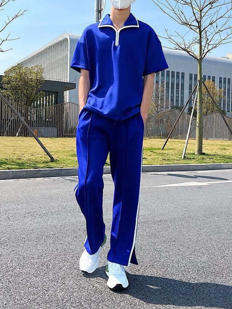 Men's Tracksuits Juspinice Blue T-shirt Casual Pants Two-piece Men's Personality Drape Loose Sports Suit Summer Matching Set Men's Clot