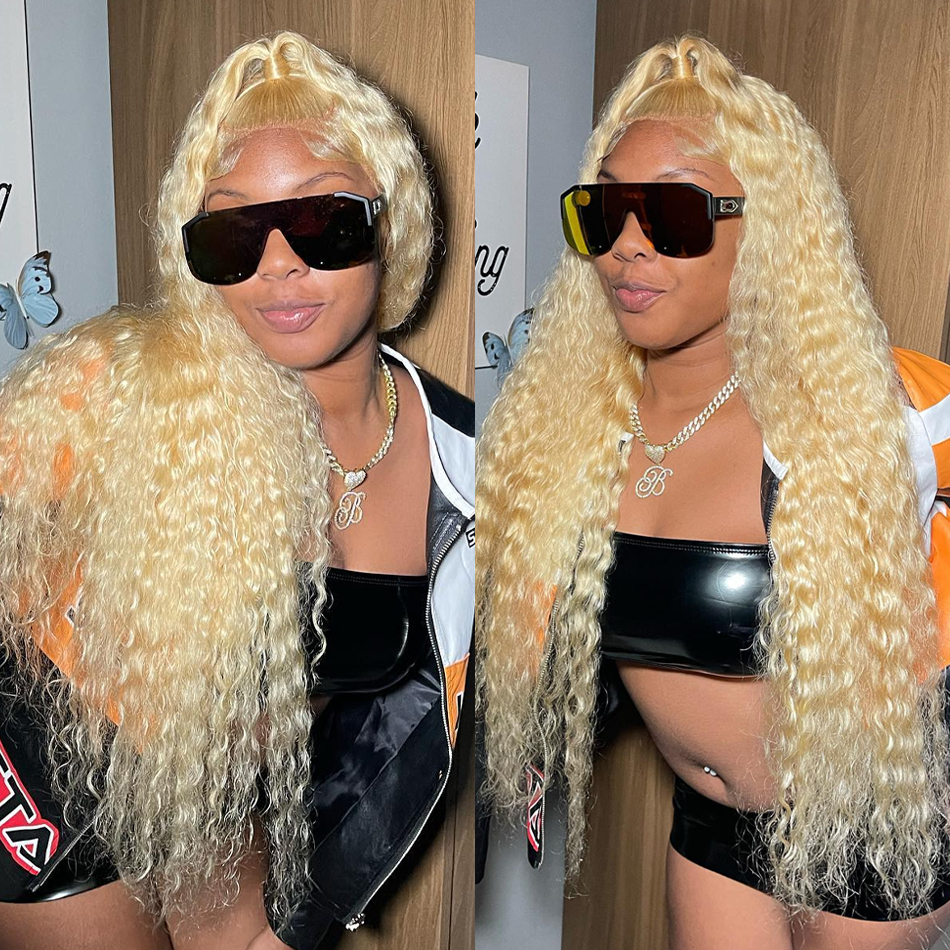 Free shipping Brazilian 13x4 Deep Wave Transparent Lace Frontal Wigs 613 Honey Blonde Color Curly Human Hair Wig Synthetic Heat Resistant For Women