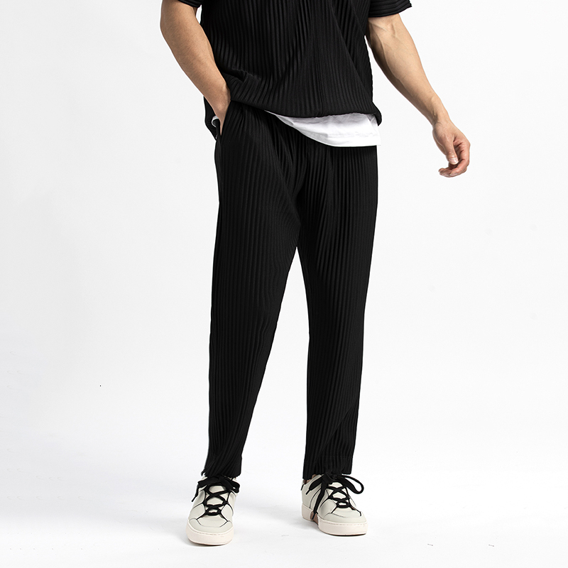 Men's Pants IEFB /men's wear Japanese stretch fold fabric thin style loose wide leg pants straight pleated casual pants for male Y3059 JF150