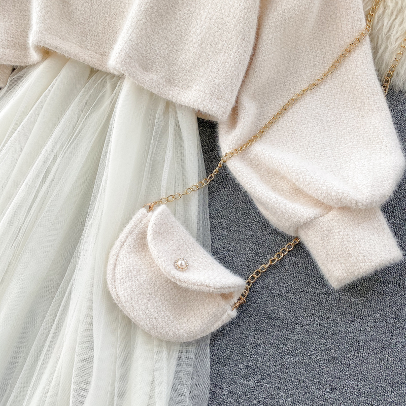 Two Piece Dress Women Knitted Sweater autumn Winter O Neck Sweaters And Spaghetti Strap Dress Set Female Dress Sweet Two Pieces Suit 230512