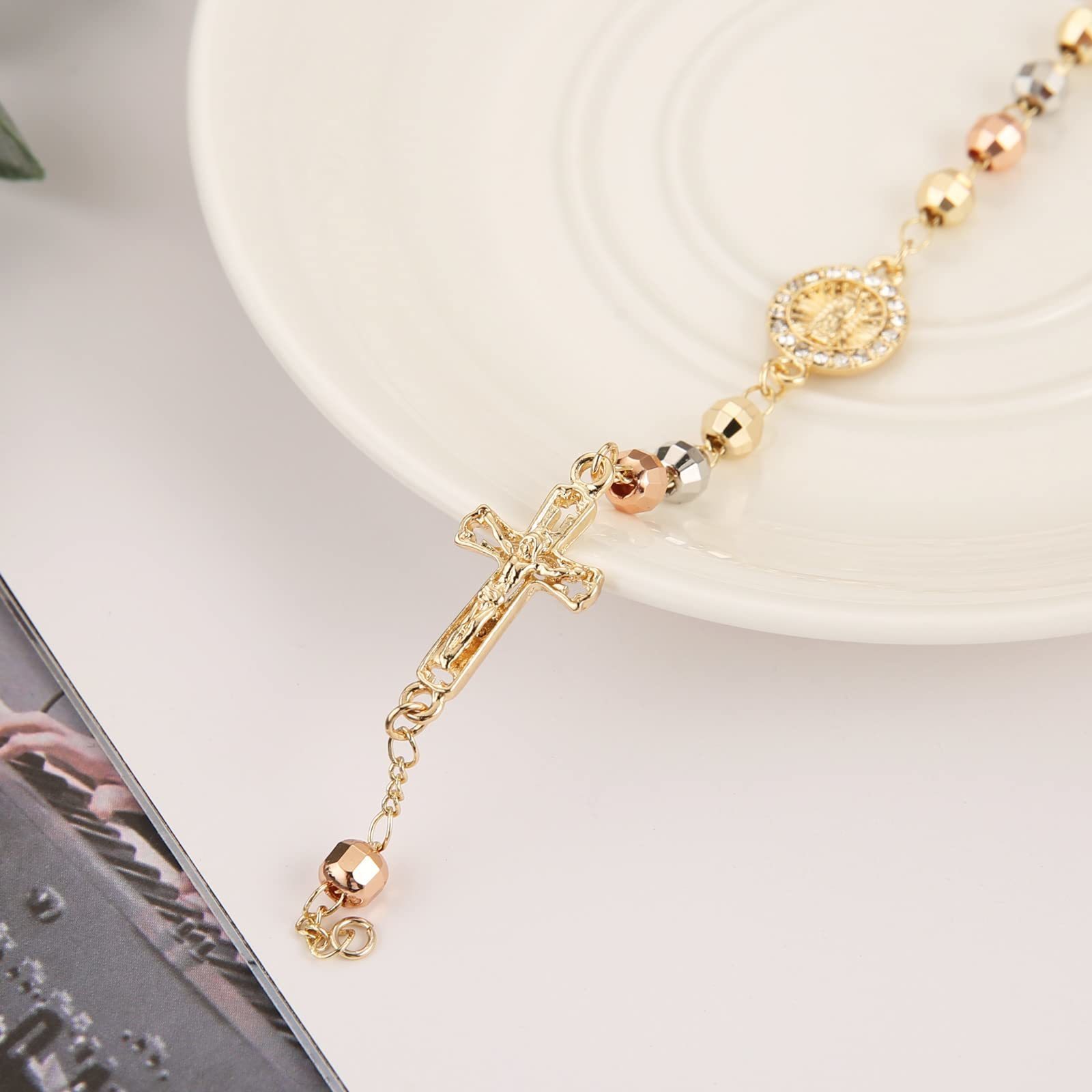 Chain HZMAN 75 Inch Virgin Mary Bracelet Rosary Bead Cross of Guadalupe Adjustable Link for Women Girl Jewelry Gift 230511