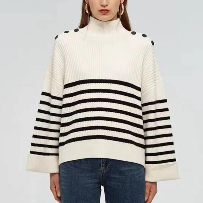 Women' Sweaters Clashing Striped Wool Brand Sweater Early Spring 2023 Small Turtleneck Drop Shoulder Loose Long Sleeve Knitted JumperWomen, White
Women' Sweaters Clashing Striped Wool Brand Sweater Early Spring 2023 Small Turtleneck Drop Shoulder Loose Long Sleeve Knitted JumperWomen, White
