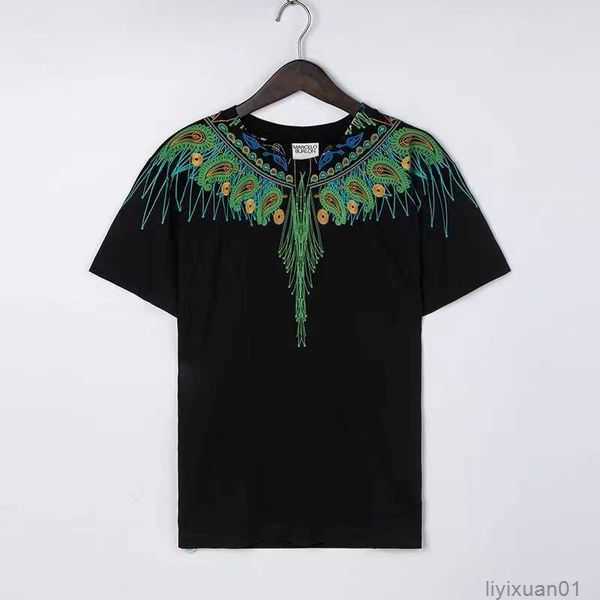 

Designer Marcelos Burlons Winged Short Sleeve T-shirt with Peacock Print Unisex Fashion 30bp 1 R2JV, Black: peacock green wings
