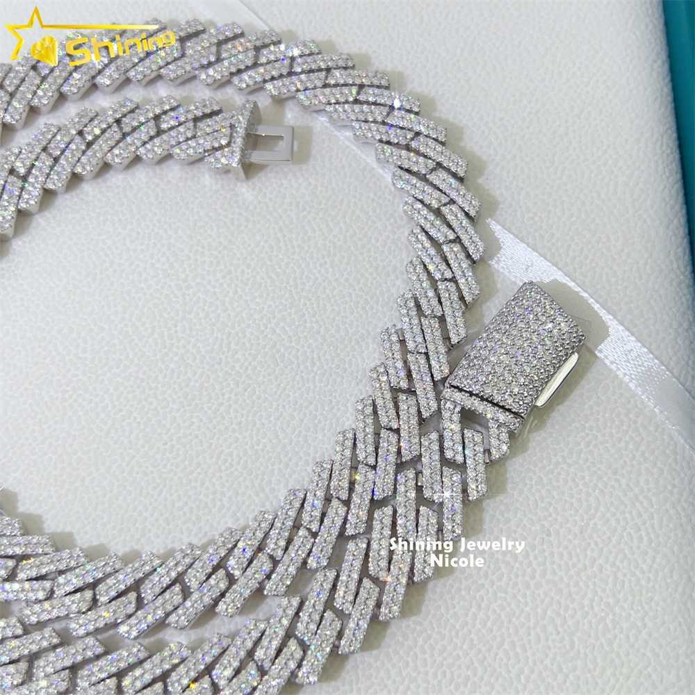 Pass Diamond Tester Hip Hop Popular 925 White Gold Real Vvs Moissanite 14mm Cuban Link Chain