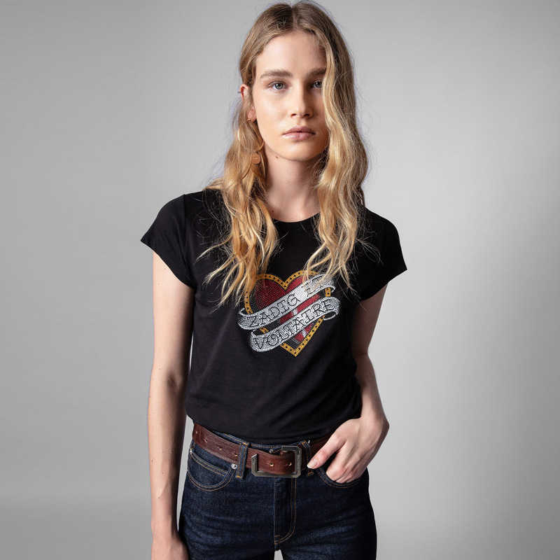 Zadig Voltaire 23ss Women Designer T shirt New Love Letter Printing Hot Diamond Cotton Round Neck Black Summer Cotton Short Sleeve Fashion Tops, Black2
Zadig Voltaire 23ss Women Designer T shirt New Love Letter Printing Hot Diamond Cotton Round Neck Black Summer Cotton Short Sleeve Fashion Tops, Black2