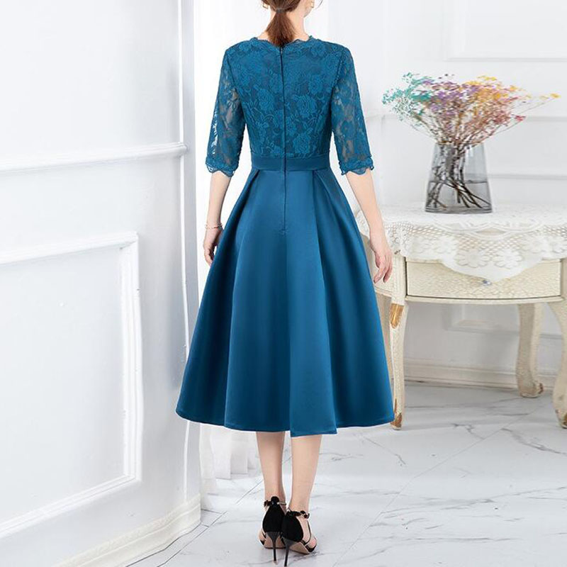 Short Mother of the Bride Dresses Hunter, Sage, Light Brown Mother's Party Gowns Satin with Lace Dress Half Sleeves Summer Style