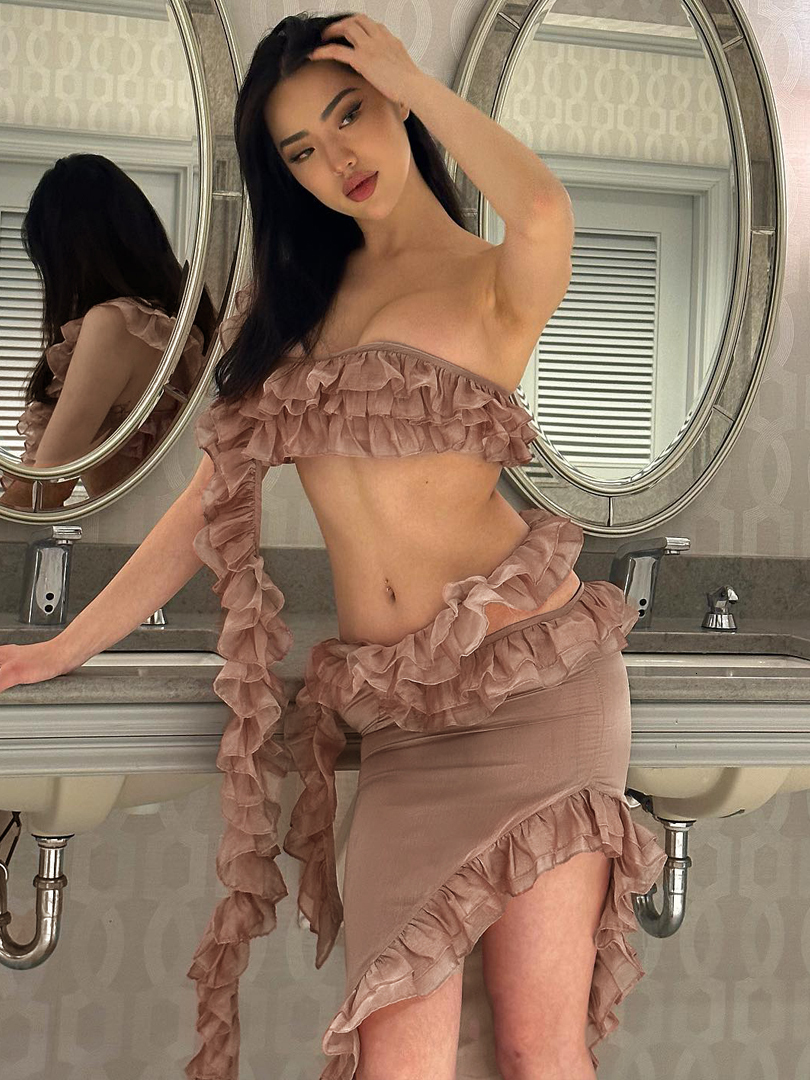 Two Piece Dress Ruffle Skirt And Top Set Women Outfits Summer Beach Holiday Outfit One Shoulder Asymmetrical Sets 230512
