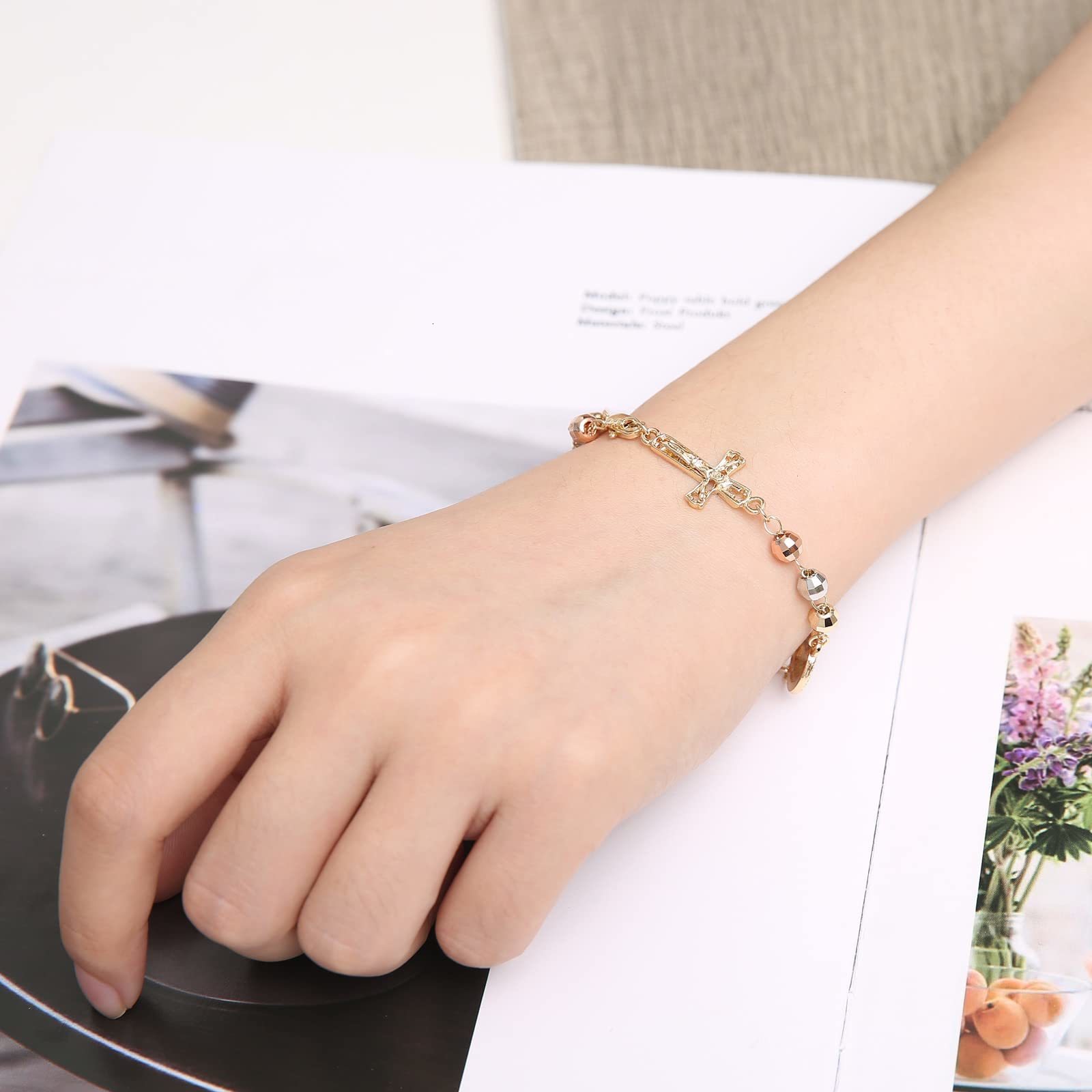 Chain HZMAN 75 Inch Virgin Mary Bracelet Rosary Bead Cross of Guadalupe Adjustable Link for Women Girl Jewelry Gift 230511