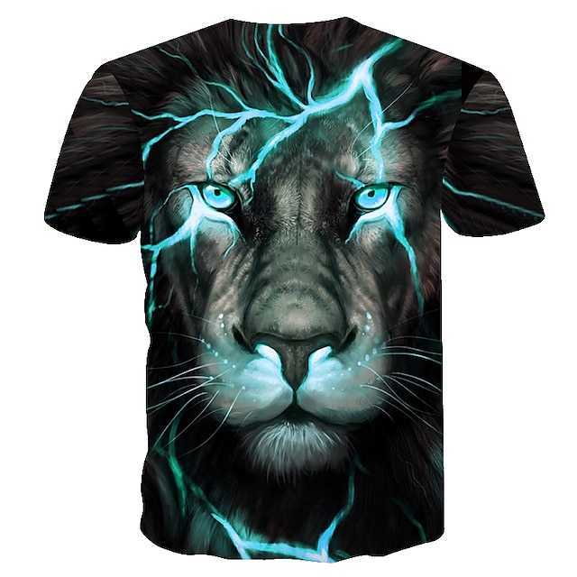 RUKAS Interesting T-shirt Graphic Animal Lion Neck Lower Collar Black Red Blue Purple Green 3D Printing Large Size Casual Short Sleeve Printed Clothin