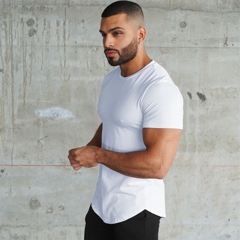 Men's TShirts Men's Workout Gym Hipster Curved Hem TShirts Muscle Fitness Hip Hop T Shirt Bodybuilding Gym Fit Tee 230512