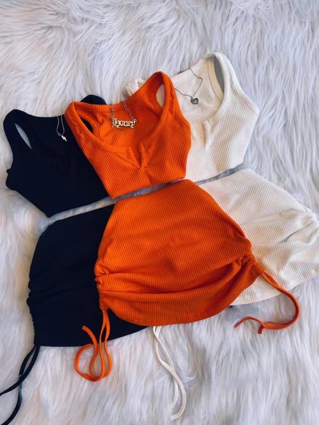 Two Piece Dress Casual Women Skirt Set Sleeveless Tank Top Shirt Mini Solid Color Party Night Tracksuit Clothes Outfit 230512