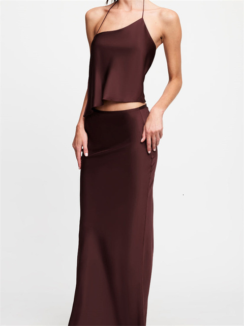 Two Piece Dress CHRONSTYLE Women Y2K 2 Skirt Sets Outfits Sleeveless Off Shoulder Halter Backless Camis Tops Midi Skirts Summer Streetwear 230512